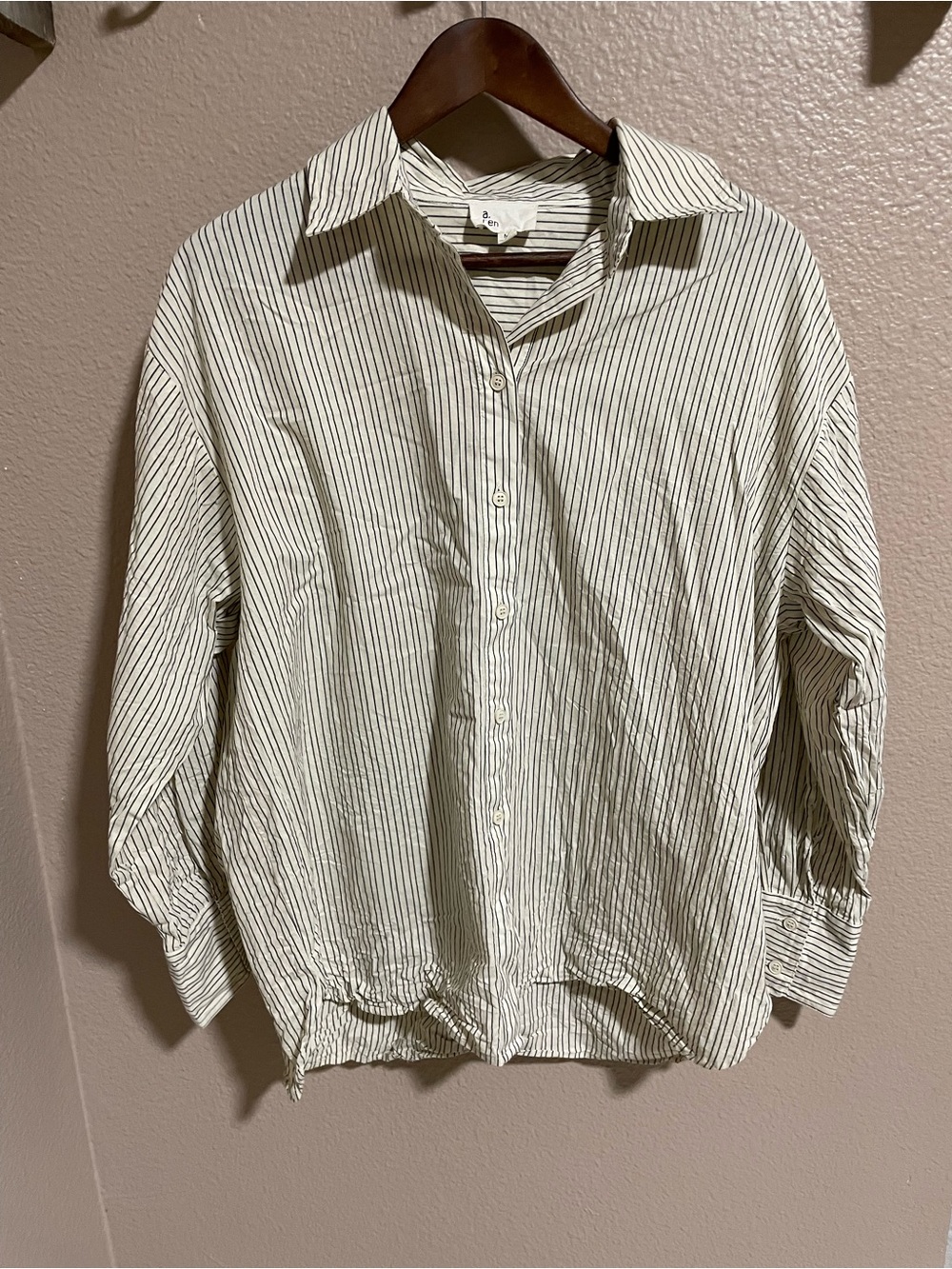 Casual Womens Cream Shirt with Black Pinstripes - Relaxed Button-Down